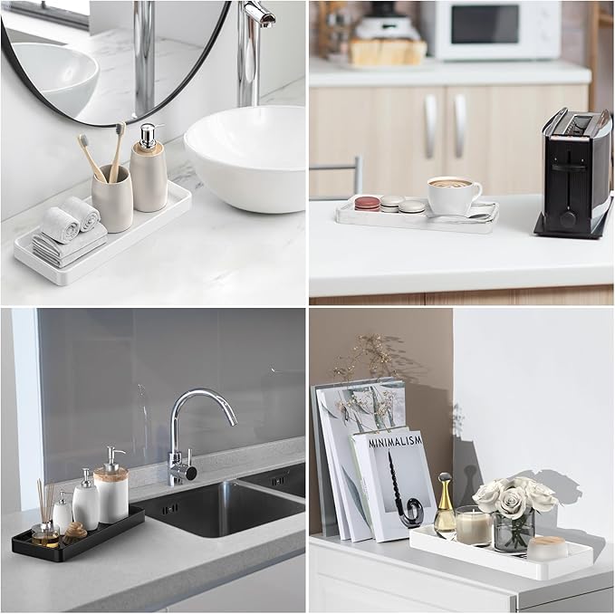 Gurygo 12" Ceramic Bathroom Vanity Tray for Kitchen Counter - Kitchen Soap Trays - Rectangular Vanity Tray for Bathroom - Porcelain Large Serving Trays (Marble, Set/1)