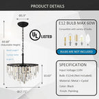 Black Crystal Chandelier Modern Round Dining Room Chandelier 4-Tier 6 Lights Dimmable Top K9 Luxury Ceiling Hanging Pendant Light Fixture for Dining Room Living Room Bedroom Foyer 18"