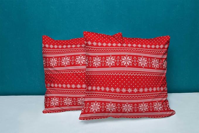 CAPSCEOLL 2PCS Red Throw Pillow Covers 18X18Inch Christmas Red Reindeer Snow Snowflake Traditional White Winter Xmas Pillow Covers Decorative for Bedroom Sofa Living Room Pillow Covers Decorative