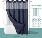 Navy No Hook Waffle Weave Shower Curtain with snap-in Liner Replacement, 230GSM Waterproof Fabric Hotel Shower Curtain Set for Bathroom, Through Mesh Top Window,71Wx74H