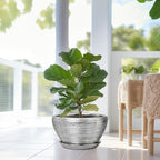 Flower Pot for Indoor Plants - Ceramic Planter 13 Inch Plant Pot with Drainage Hole and Saucer Large Decorative Planter Outdoor Mid-Century Planter for House Decor Silver