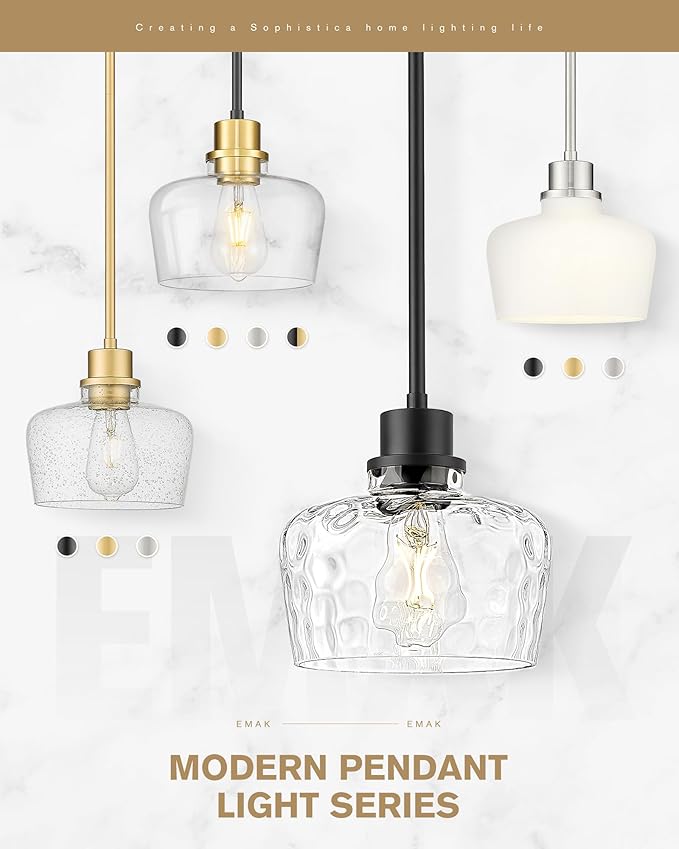 Emak Modern 10 Inch Milk Glass Pendant Lights Kitchen Island, Farmhouse Black Pendant Light Fixtures Large Hanging Lights for Kitchen, Dining Room, PL126-BK-ML
