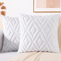decorUhome Couch Throw Pillow Covers 24x24 Set of 2, Decorative Soft Plush Faux Wool Neutral Accent Pillow Covers for Bed Sofa Living Room, Pure White