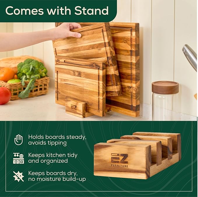 Non-Toxic Set 3 Acacia Cutting Board, Pre-Oiled Premium Wood Cutting Board with Juice Groove and Handles, Suitable for Chopping Meat, Vegetables, Included Gift Box, with Non Slip Feet
