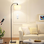Arc Floor Lamp with Remote and Stepless Dimmable Bulb, Colors Temperature & Brightness Adjustable, Floor Lamps for Living Room（White Shade & Black Pole）