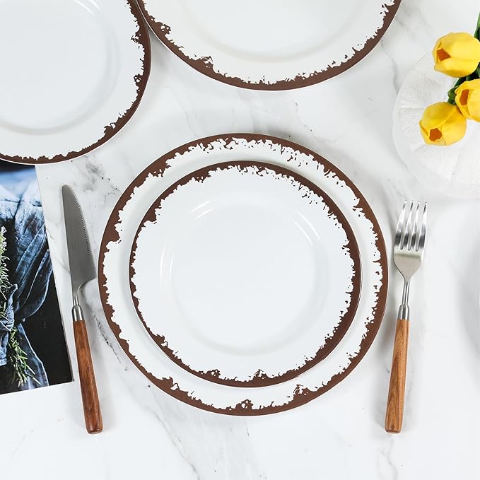 Melamine Dinnerware Set-12 Piece Melamine Plates and Bowls Set for 4,Lightweight yet Durable Dish Set,Camping/RV Unbreakable Serving Dishes, Dishwasher Safe, Off White