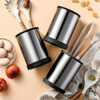 Kitchen Utensil Holder for Countertop, 360°Rotating Cooking Utensil Crocks，4 Compartment Stainless Steel Utensil Holder,6.7”Large Utensil Crock Spoon Fork Knife Holder For Kitchen Counter