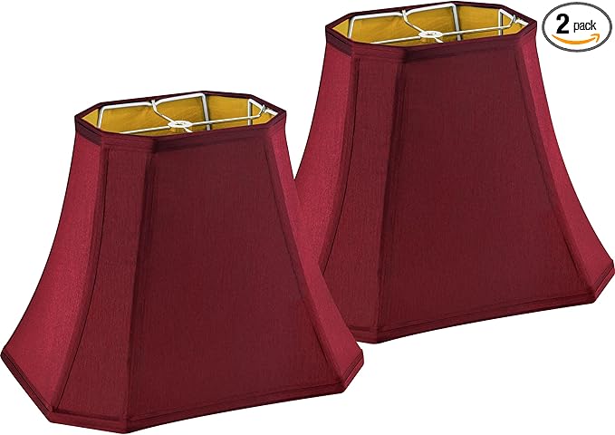 GO&SO Square Cut Corner Lampshades Burgundy Red, 8x14x11 Inch Medium Table Lamp Shades, Natural Faux Silk Lamp Shade for Floor Lamps,Bedroom and Living Room, Easy Assembly Required (Set of 2)