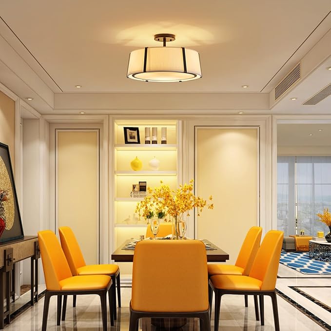Shrine Lighting Drum Chandeliers, Modern Style, Perfect Ceiling Light Fixture for Living Space, D16'' x H9'', E12*3 Sockets, White Lampshade & Black Finish