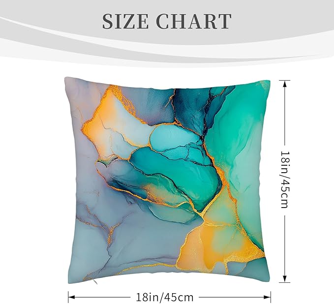Marble Texture Turquoise Decorative Throw Pillow Covers Teal Gold Pillow Cases for Couch Sofa Chair Livingroom Bedroom Set of 4 18x18 Inch Abstract Modern Cushion Cover