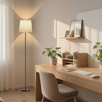 Floor Lamp with Linen Shade - 62" Tall LED Standing Lamp with Foot Switch, 3 Color Temps, 9W E26 Bulb Included, Black Floor Reading Light Corner Lamp for Living Room Bedroom Office Dorm