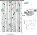 QiyI Watercolor Floral Shower Curtain, 3D Embossed Butterflies Sage Green Flower Bathroom Curtain, Minimalist White Cloth Bath Curtains, Waterproof Fabric Textured Shower Curtain Set with Hooks, 72x72