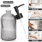 2 Pack 11oz Glass Soap Dispenser with Plastic Pump, Vertical Stripe Design Refillable Hand Soap Dispenser for Hand Wash, Bathroom and Kitchen