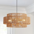 3-Tier Large Rattan Chandeliers, 23.6in Woven Boho Coastal Pendant Lights for Dining Room
