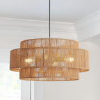 3-Tier Large Rattan Chandeliers, 23.6in Woven Boho Coastal Pendant Lights for Dining Room