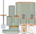 Bathroom Accessory Set,10 PCS LightGreen Bathroom Set with Trash Can,Toothbrush Holder,Soap Dispenser,Toothbrush Cup,Vanity Tray,Soap Dish,Toilet Brush,Qtip Holders