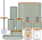 Bathroom Accessory Set,10 PCS LightGreen Bathroom Set with Trash Can,Toothbrush Holder,Soap Dispenser,Toothbrush Cup,Vanity Tray,Soap Dish,Toilet Brush,Qtip Holders