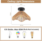 Boho Rattan Ceiling Light Fixture, Mini Rattan Chandelier Lighting Fixture, Hand Woven Ceiling Light Fixtures for Hallway Bedroom Kitchen Entryway Living Room (Light Brown 2)