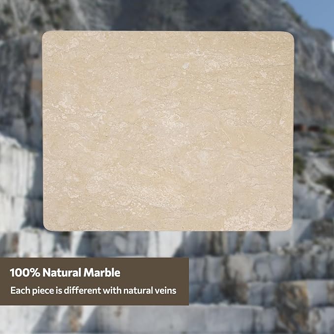 Natural Marble Cutting Board For Kitchen, 16 x 20 Inch Marble Slab Pastry Board With Non-Slip Feet For Baking, Cheese, Charcuterie, Chocolate, Beige