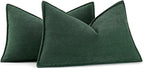 MIULEE Pack of 2 Christmas Green Decorative Lumbar Pillow Covers 12x20 Inch Soft Chenille Luxurious Couch Throw Pillows Farmhouse Cushion Covers with Elegant Design for Sofa Bedroom Living Room Decor