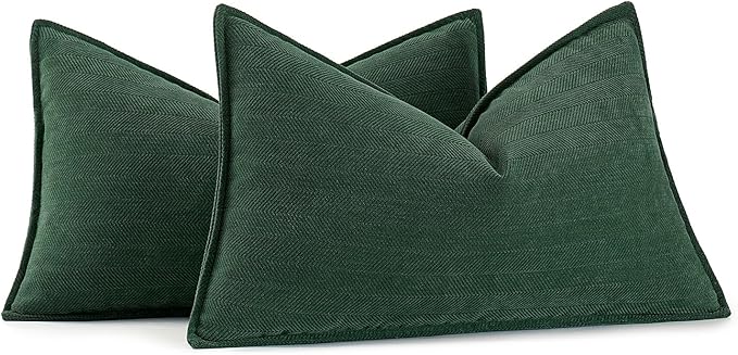 MIULEE Pack of 2 Christmas Green Decorative Lumbar Pillow Covers 12x20 Inch Soft Chenille Luxurious Couch Throw Pillows Farmhouse Cushion Covers with Elegant Design for Sofa Bedroom Living Room Decor