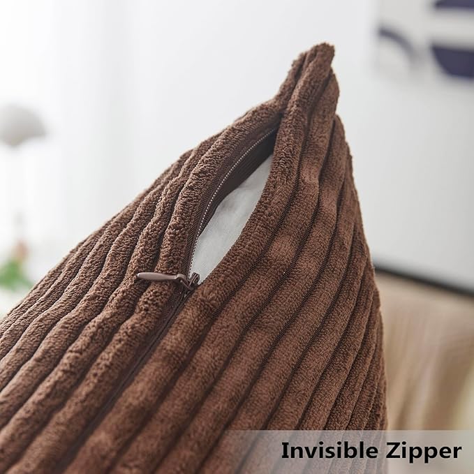 Home Brilliant 12x20 Pillow Cover Lumbar Set of 2 Plush Striped Corduroy Velvet Brown Throw Pillows for Couch Sofa Party, 12 x 20 inch, Brown
