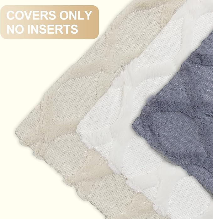 decorUhome Throw Pillow Covers 26x26 Inch Set of 2, Soft Plush Faux Fur Wool Blue Grey Couch Pillow Covers, Decorative Neutral Pillow Cases for Bed Sofa Living Room Home Decor