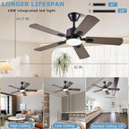 Ceiling Fans with Lights, 42 Inch Low Profile Ceiling Fan with App/Remote Control, DC Reversible Motor, Dimmable LED Ceiling Fans for Bedroom,Indoor/Outdoor Patio Use（Brown）