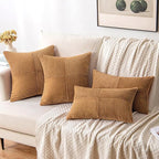 MIULEE Brown Corduroy Pillow Covers Pack of 2 Boho Decorative Spliced Throw Pillow Covers Soft Solid Couch Pillowcases Cross Patchwork Textured Cushion Covers for Living Room Bed Sofa 18x18 inch