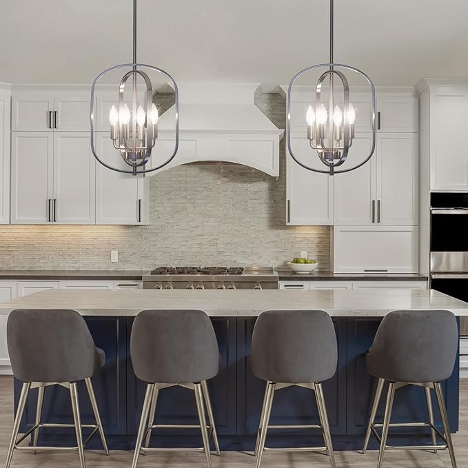 Nickel Chandelier Light, Modern Farmhouse Chandeliers for Dining Room Light Fixture, Adjustable Pendant Lights Kitchen Island Foyer Lighting Fixtures Rustic Kitchen Chandelier for Entryway Living Room