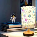 Astronaut Kids Table Lamp, Astronauts Room Decor for Boys,3 Level Dimmable Wood Nightstand Desk Base Flaxen Fabric Shade for Bedroom Living Room,Astronauts Gifts for Boys