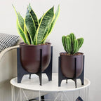 TRIROCKS Set of 2 Planters with Stand Indoor Outdoor Metal Plant Stand 11 &8.5" H Modern Planters Flower Pots for Living Room Corner Kitchen Office Garden Balcony Patio Decor