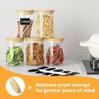 6 Piece Glass Storage Jars Set with Airtight Bamboo Lids and Labels,18.6oz/550ml Glass Spice Jars Food Storage Containers for Home Kitchen,Pantry, Tea, Sugar, Salt, Coffee, Flour, Herbs, Grains