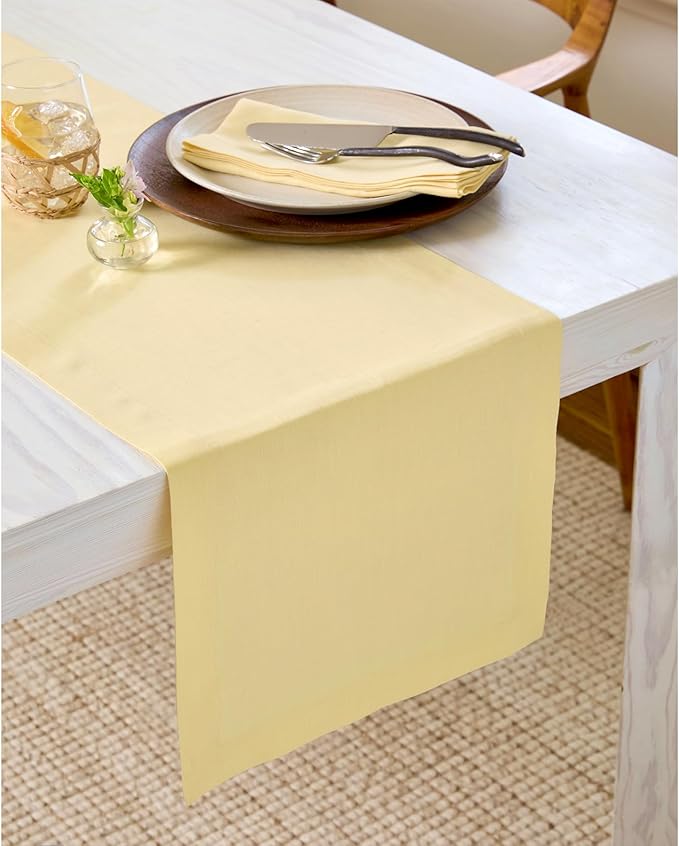 Solino Home Linen Table Runner 72 Inches Long - 100% Pure Linen Golden Straw Dining Table Runner 14 x 72 Inch for Fall, Autumn, Thanksgiving - Fete