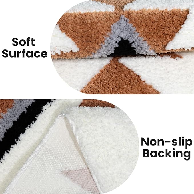 Bathroom Rugs White Boho Bath Mat Non Slip, Soft Absorbent Washable Bath Rug Floor Mat for Bathroom Shower Tub Modern Decor, 20x32