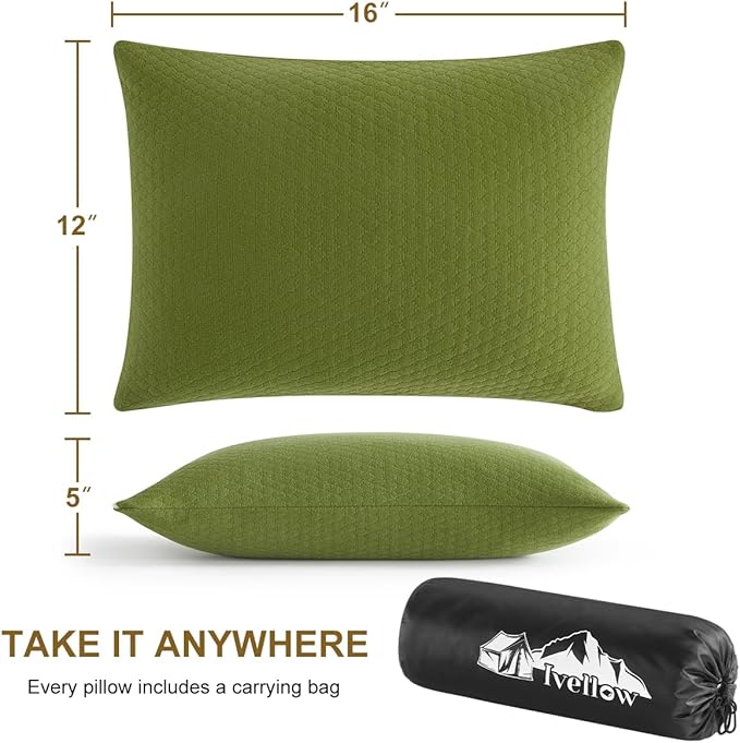 Ivellow Memory Foam Travel Pillow Compressible Camping Pillow for Sleeping Shredded Memory Foam Pillow Compact Firm Supportive Small Pillow for Adults Kids Outdoor Backpacking Hiking Essential Gear-M
