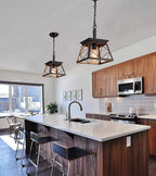 Q&S Farmhouse Hanging Pendant Light Fixture,Vintage Industrial Lantern Bronze Chandelier 1-Light for Hallway Entryway Kitchen Island Dining Room UL Listed