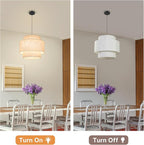 Pendant Lights with Beige Linen Drum Shade Chandelier Hanging Light Fixture 19.7" Pendant Lights Kitchen Island, Large Drum Pendant Light Fixtures 3-Tier Kitchen Chandelier for Entryway Living Room