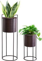 TRIROCKS Set of 2 Planters with Stand Large Metal Planter for Indoor Plants 28 &18" H Plant Pots for Living Room Corner Kitchen Office Garden Balcony Patio Decor(Brown)