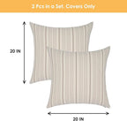 Tan Pillow Covers Farmhouse Linen Throw Pillow Covers Striped Outdoor Decorative Square Throw Pillows for Couch Sofa Bed 20 x 20 in Pack of 2 Cream and Beige
