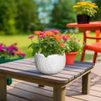 Ceramic Plant Pot - 8 Inch Round Planter with Drainage Hole, Decorative Plant Pots for Indoor Outdoor Plants, Modern Unique Flower Pots, House Living Room Decor, Housewarming Gifts, White