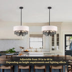 6-Light Modern Drum Chandelier for Dining Room,18'' Large Drum Pendant Light with Fabric, 2-Layer Farmhouse Chandeliers for Bedroom Dining Room Foyer Kitchen Hallway Island
