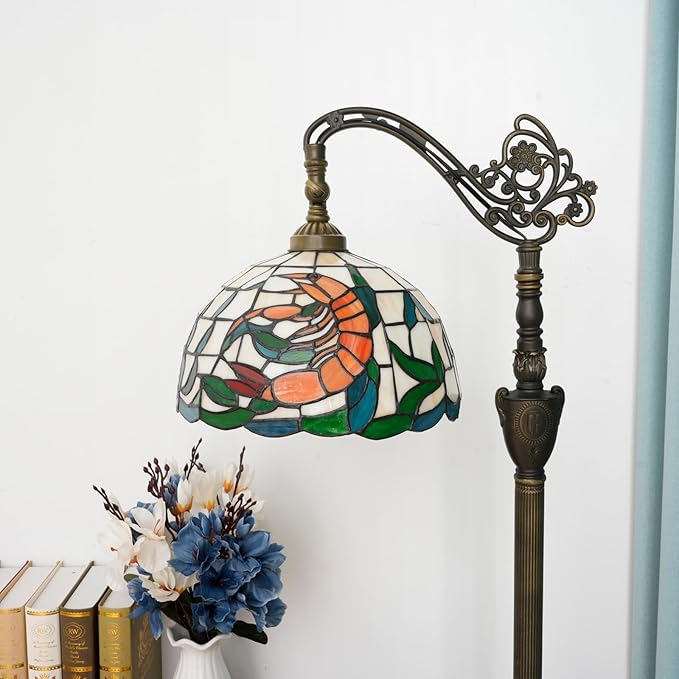 Tiffany Floor Lamp 12 Inch Stained Glass Orange Shrimp Tiffany Style Reading Lamp Retro Home Decoraton Comfortable And Relaxing Atmosphere Suitable Living Room Bedroom Coffee Shop Restaurant Study