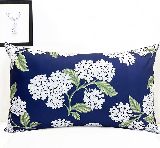 Decorative Throw Pillow Covers Set of 2 Blue Hydrangea Pillow Covers 12x20 inch Super Soft Short Plush Square Floral Throw Pillows,Farmhouse Outdoor Pillow Covers for Couch Living Room