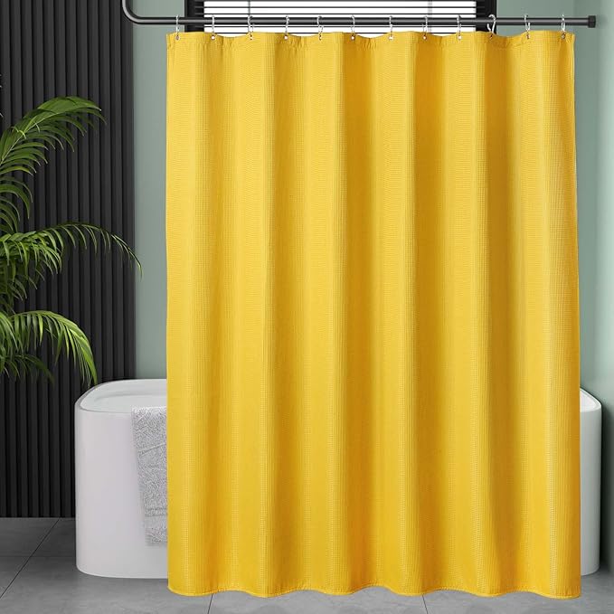 AmazerBath Waffle Shower Curtain, Mustard Yellow Fabric Shower Curtain with Waffle Weave Heavy Duty Hotel Quality, 72 x 72 Inches