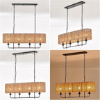 42” Hand Woven Rattan Pendant Light Linear Large Island Light Boho Chandelier for Dining Room Kitchen Island Living Room, UL Listed