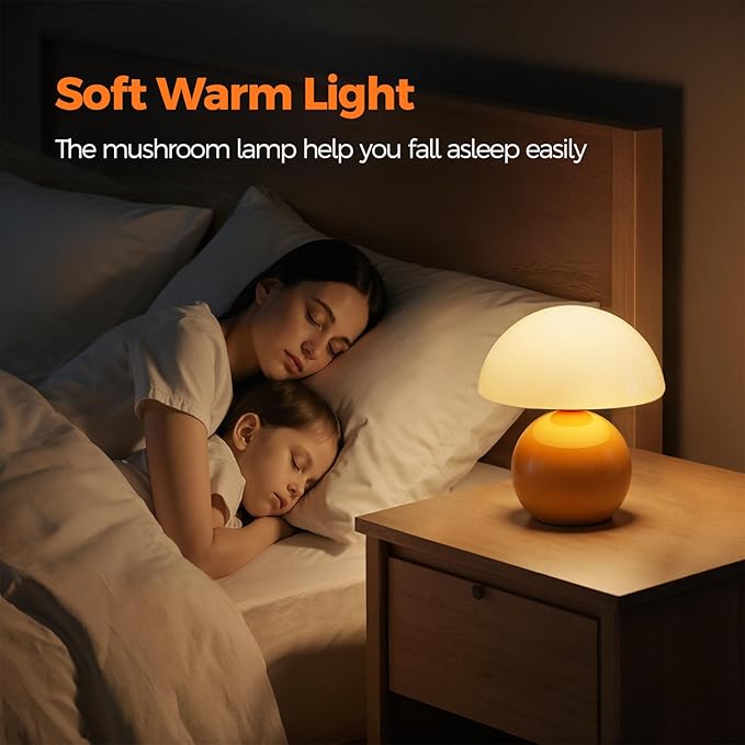 NIORSUN Mushroom Lamp Table Lamp for Bedroom, Portables Cordless Table Lamp,Wireless lamp,Small Bedside Table Touch Lamps for Living Room,Mini Mushroom 5200mAh Battery Operated Lamp Modern Orange