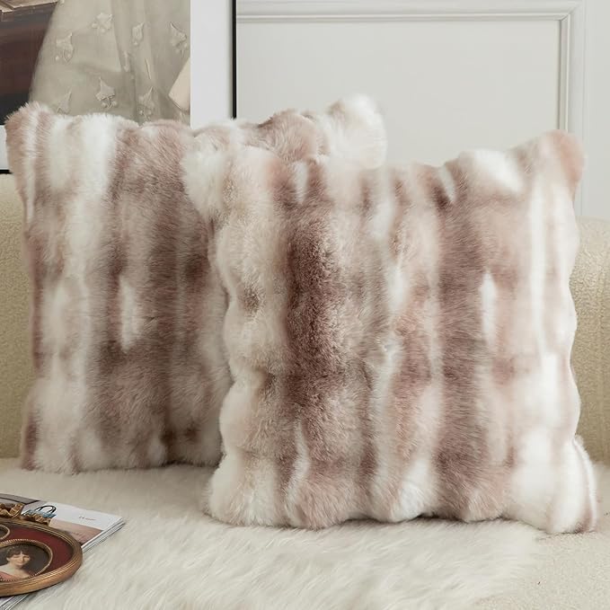 MANDIOO Pack of 2 Thick Plush Wool Decorative Throw Pillow Covers Super Soft Wave Bubble Fur Velvet Cushion Covers Pillow Shams for Couch Bed Living Room 26x26 Inch White Taupe