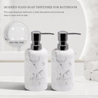Resin Soap Dispenser Sets, 2 Pcs Heavy Lotion Dispensers,10.8oz Refillable Liquid Soap Dispensers with Rust-Proof Pump for Bathroom Countertop or Kitchen, Artificial Marble White