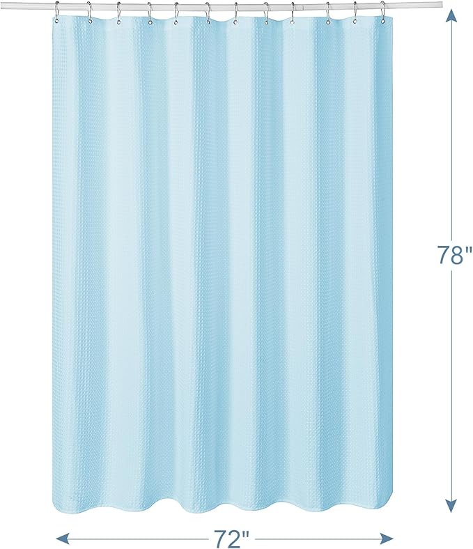 AmazerBath Waffle Shower Curtain, Baby Blue Fabric Long With Waffle Weave, Heavy Duty Hotel Quality for Bathroom, 72 x 78 Inches